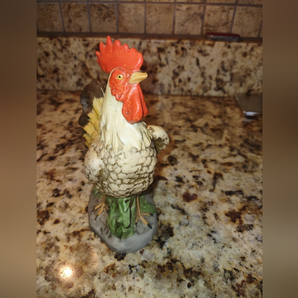 Antique hand painted rooster ceramic figurine